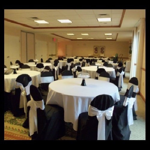 Black Chair Cover with White Satin Sash - Gallery - Black and White Wedding